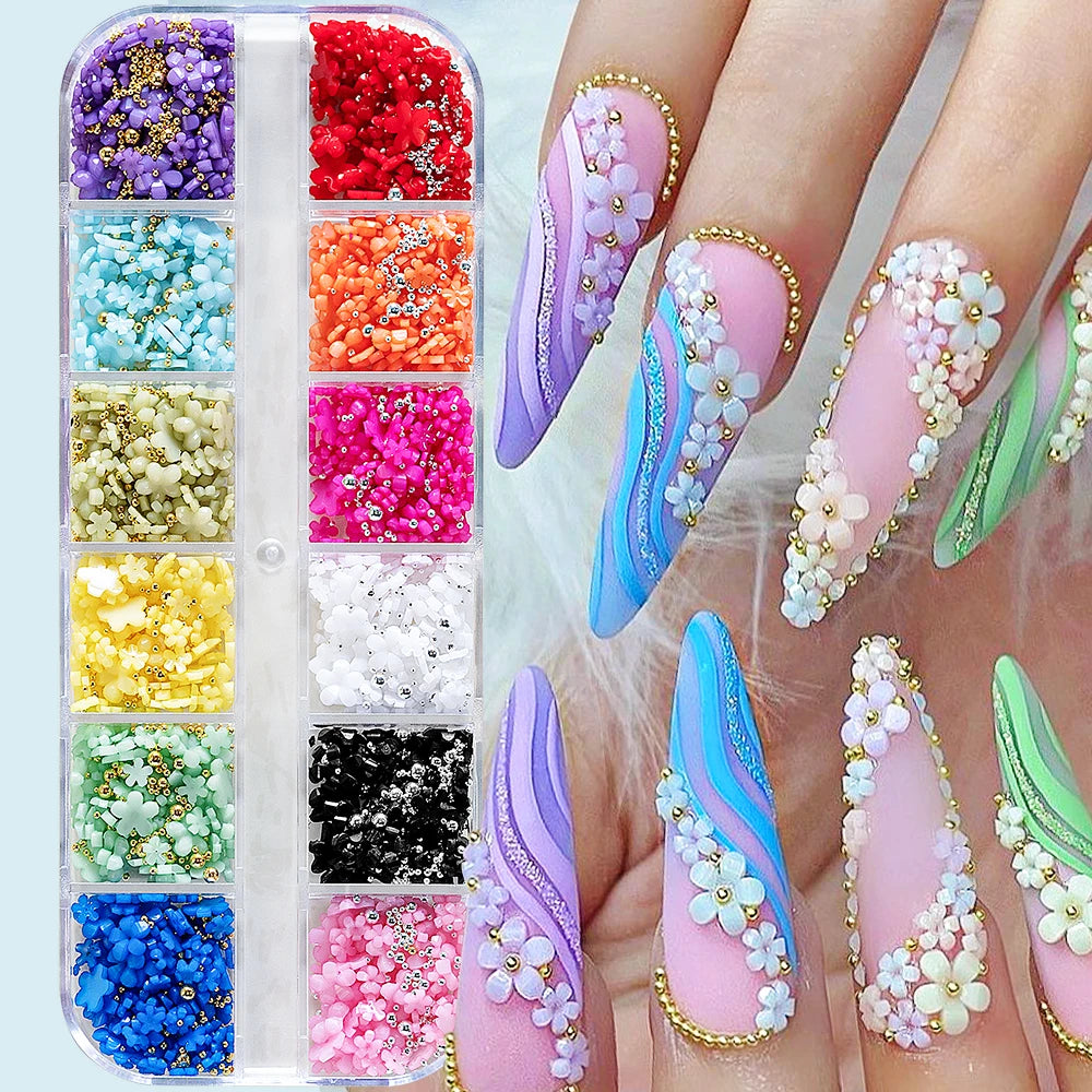 3d Flower/Nail Charms/ 12 Colors